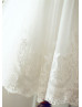 Ivory Lace Tulle Cap Sleeves Tea Length Flower Girl Dress 